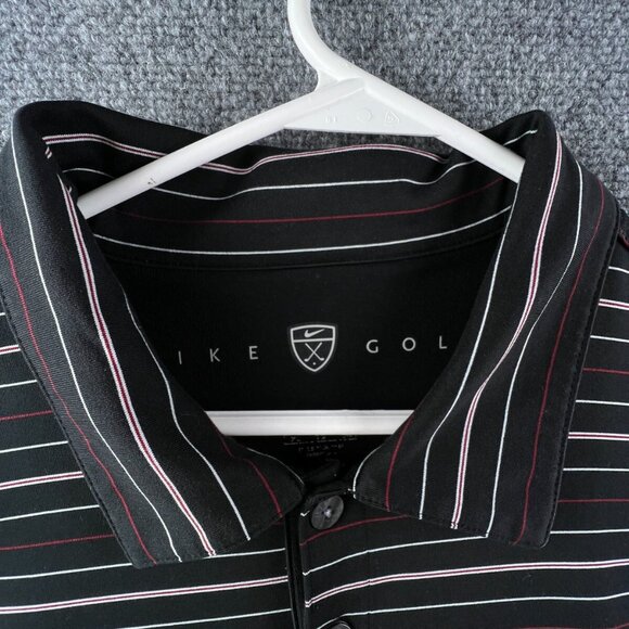Nike Golf Mens Long Sleeve Stretch Spandex Polo Shirt XL Striped Black Red White - Picture 6 of 14